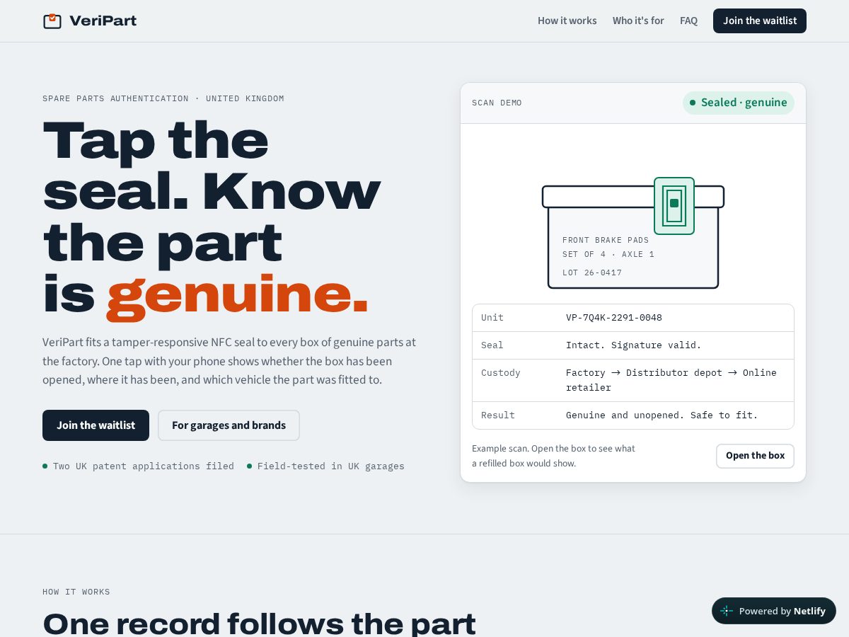 Landing-page snapshot of verip.art