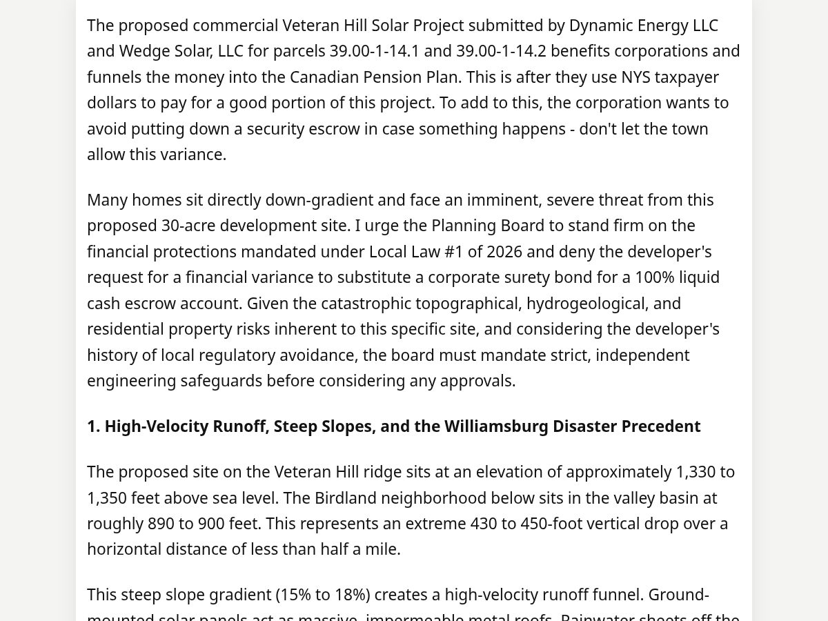 Landing-page snapshot of veteranhillsolarproject.com