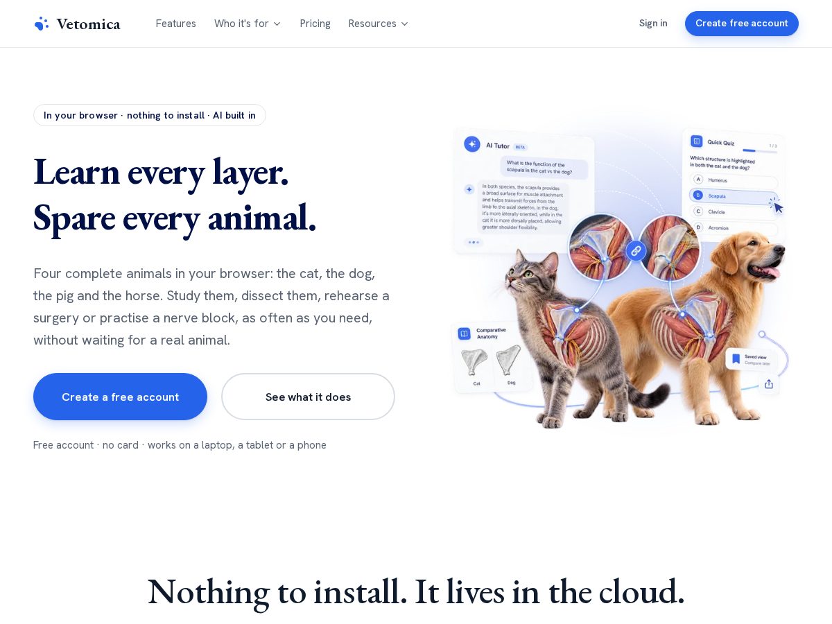 Landing-page snapshot of vetomica.com