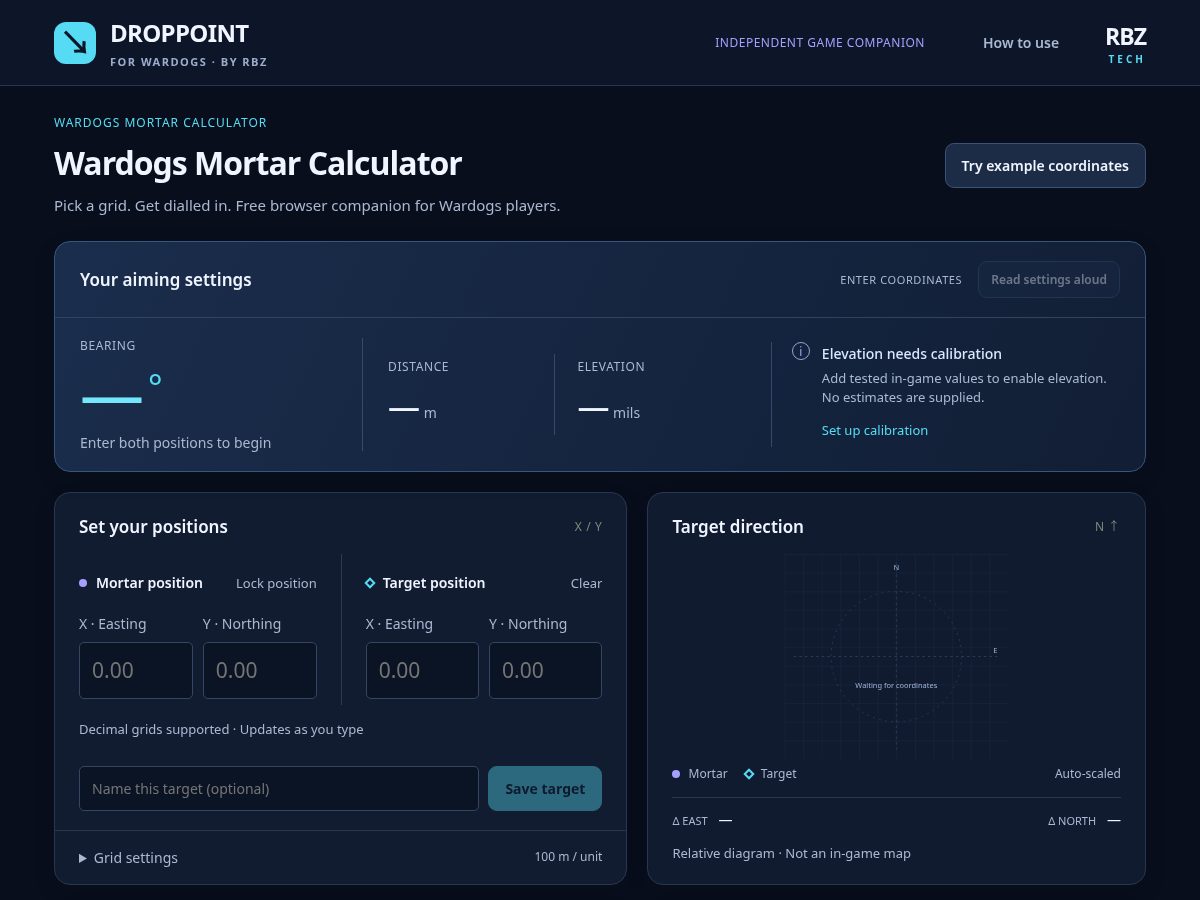 Landing-page snapshot of wardogsmortarcalculator.com