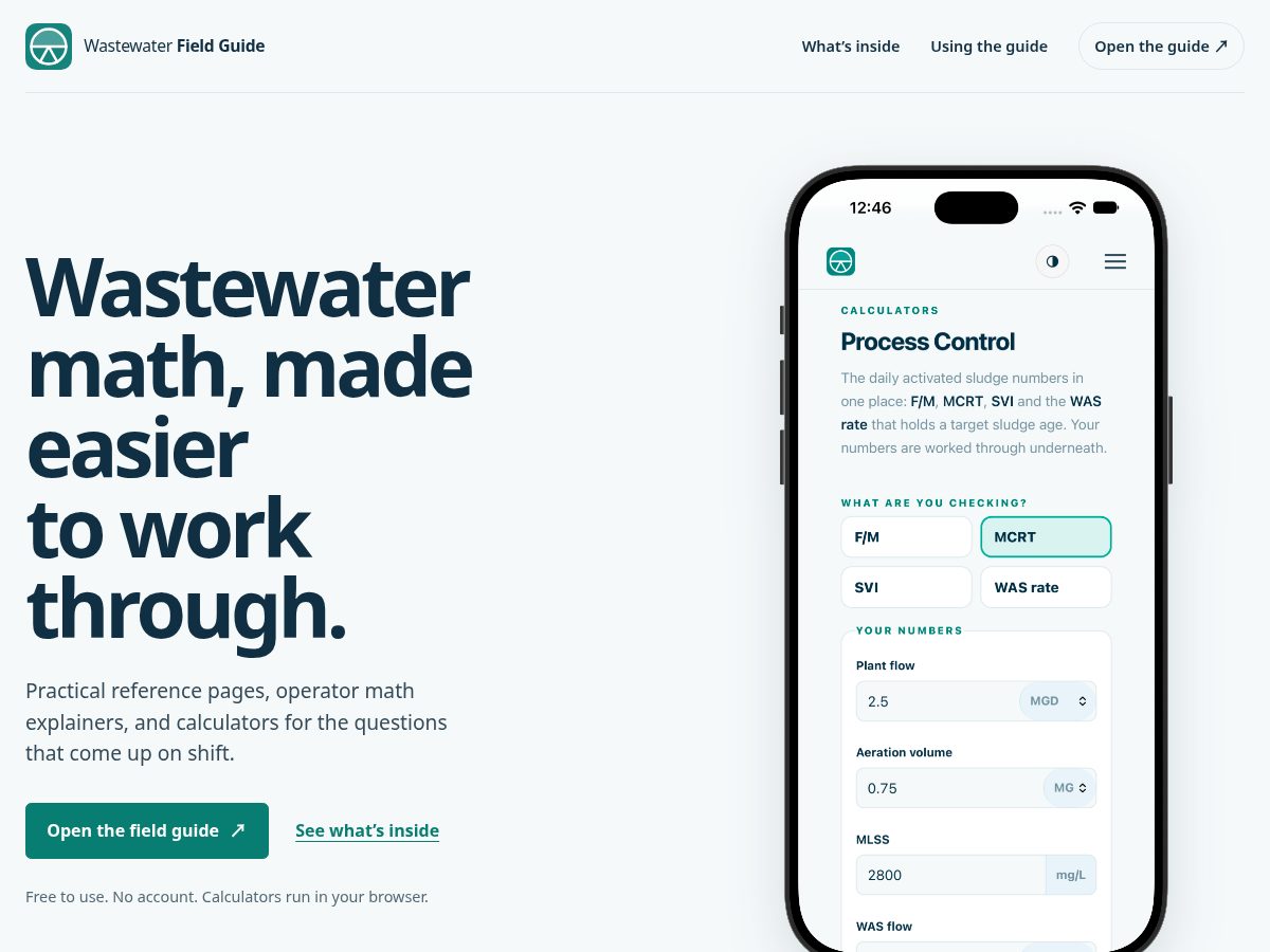 Landing-page snapshot of wastewaterfieldguide.com