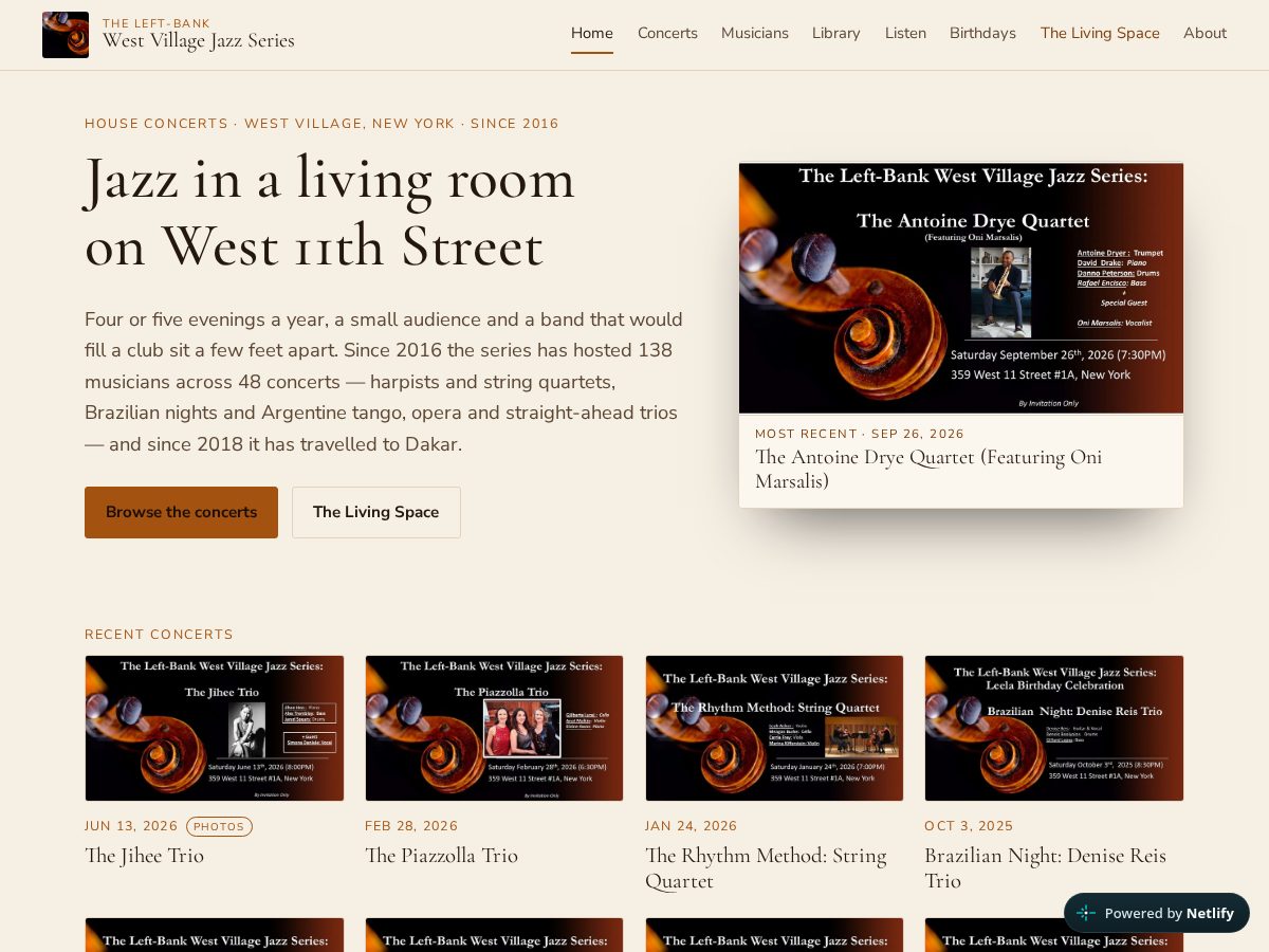 Landing-page snapshot of westvillagejazz.org
