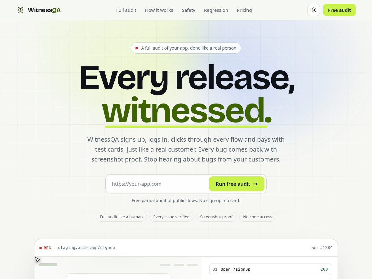 Landing-page snapshot of witnessqa.com