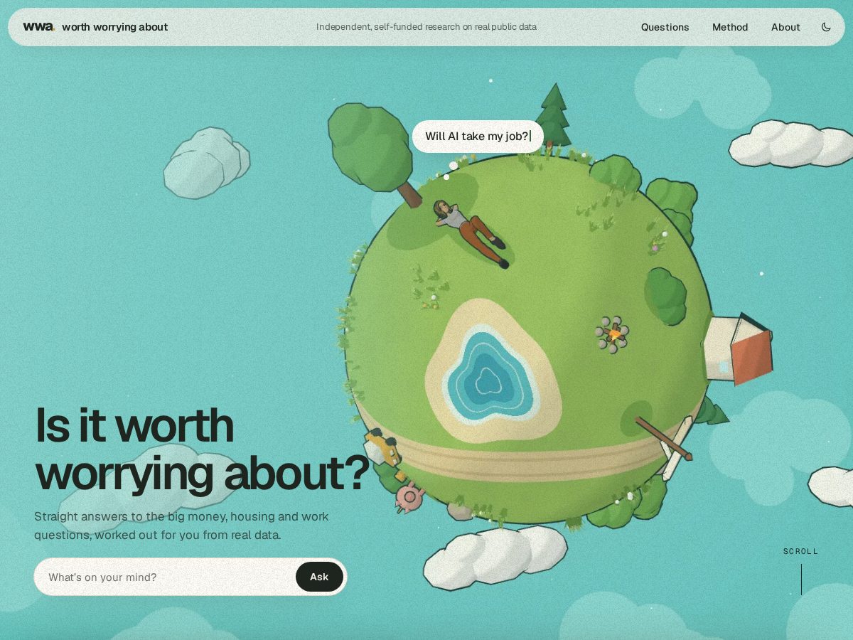 Landing-page snapshot of worthworryingabout.com