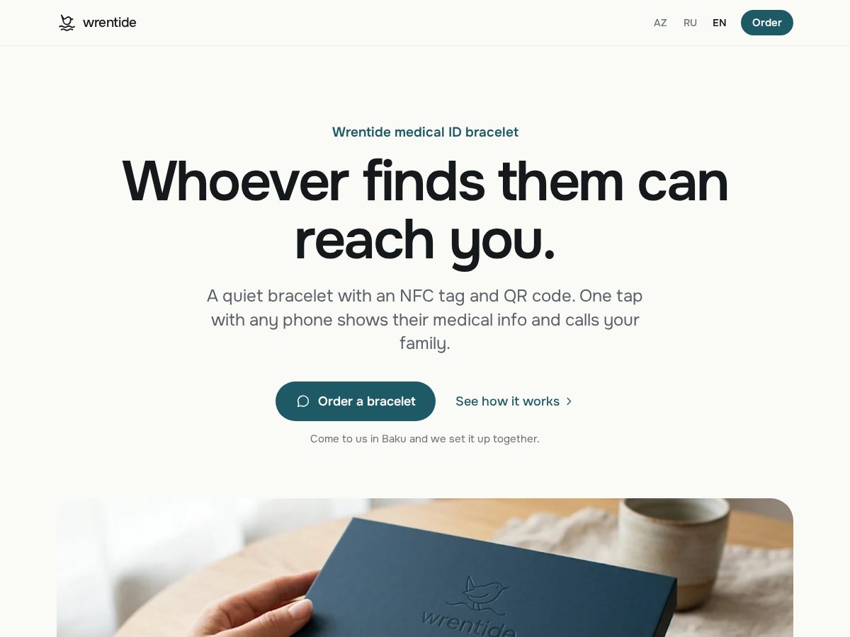 Landing-page snapshot of wrentide.com