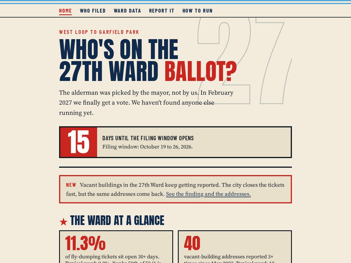 Landing-page snapshot of 27thwardballot.org