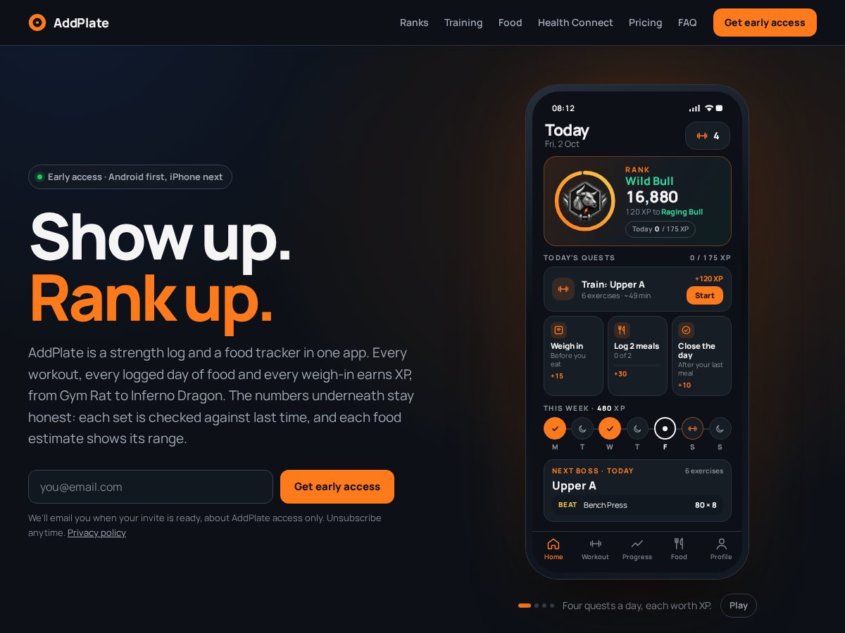 Landing-page snapshot of addplateapp.com
