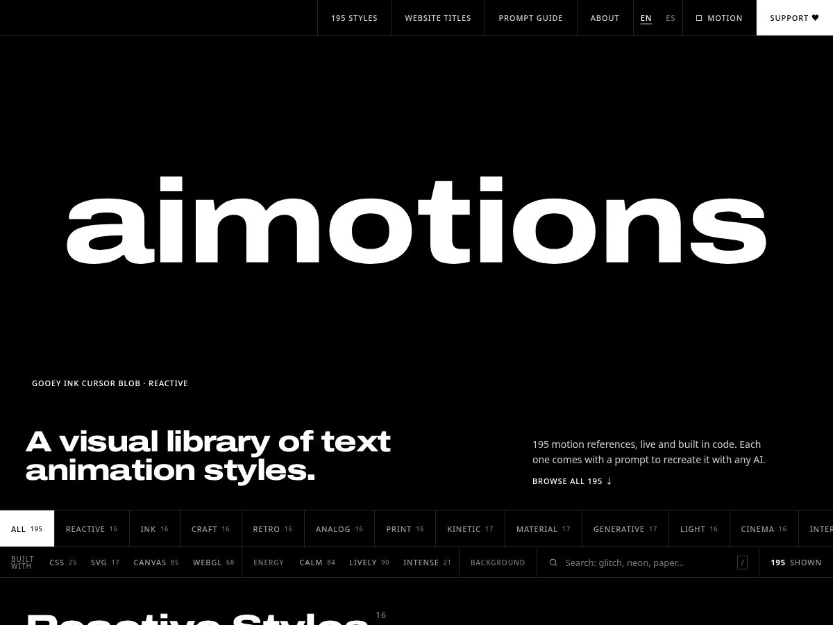 Landing-page snapshot of aimotions.art