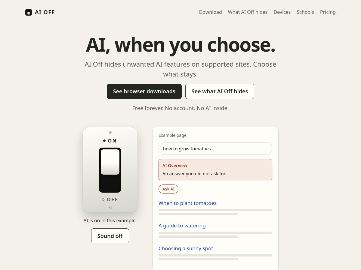 Landing-page snapshot of aioff.app