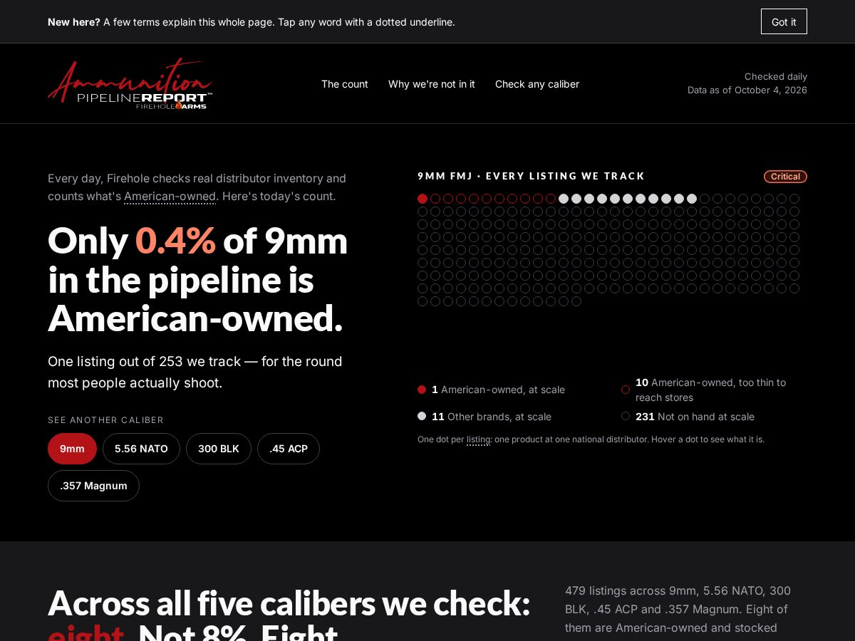 Landing-page snapshot of ammunitionpipelinereport.com