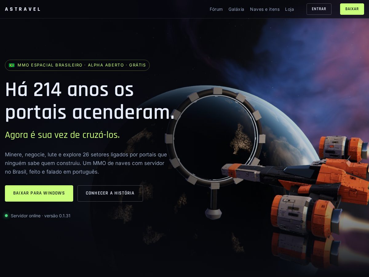 Landing-page snapshot of astravelmmo.com