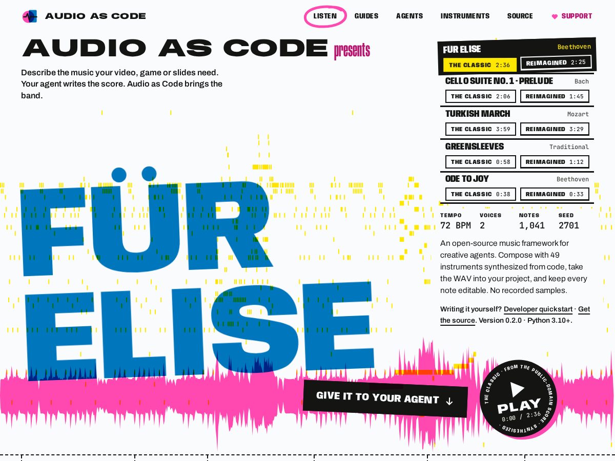 Landing-page snapshot of audioascode.com