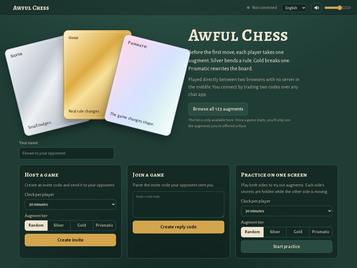 Landing-page snapshot of awfulchess.com