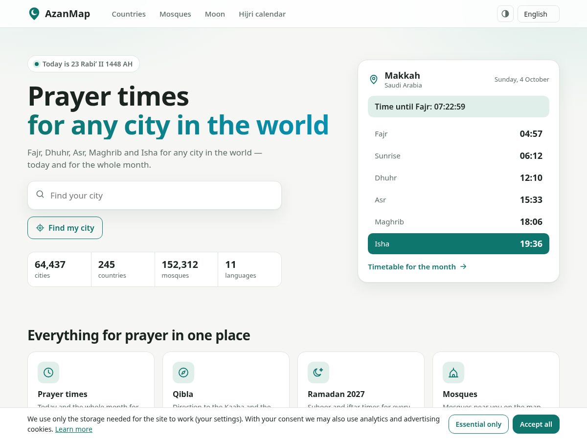 Landing-page snapshot of azanmap.com