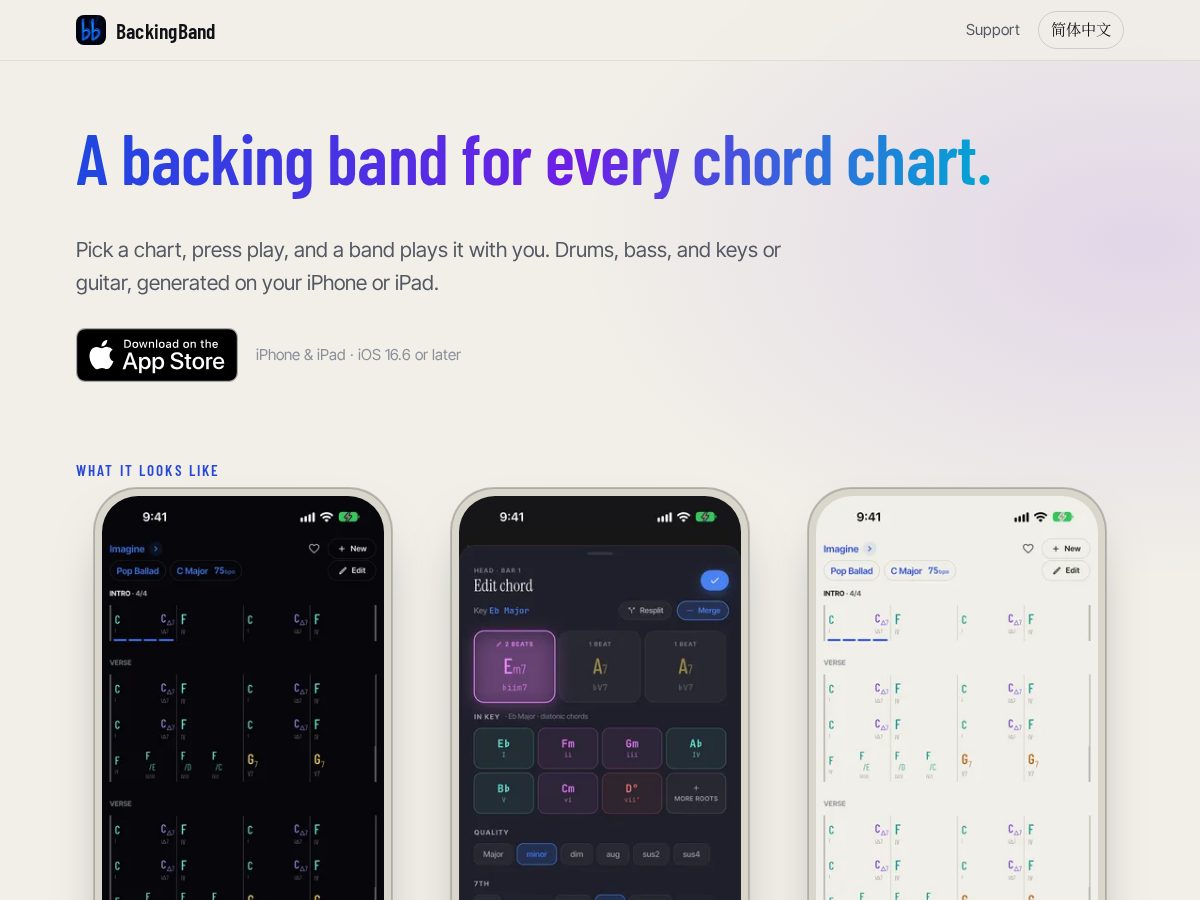 Landing-page snapshot of backingband.app