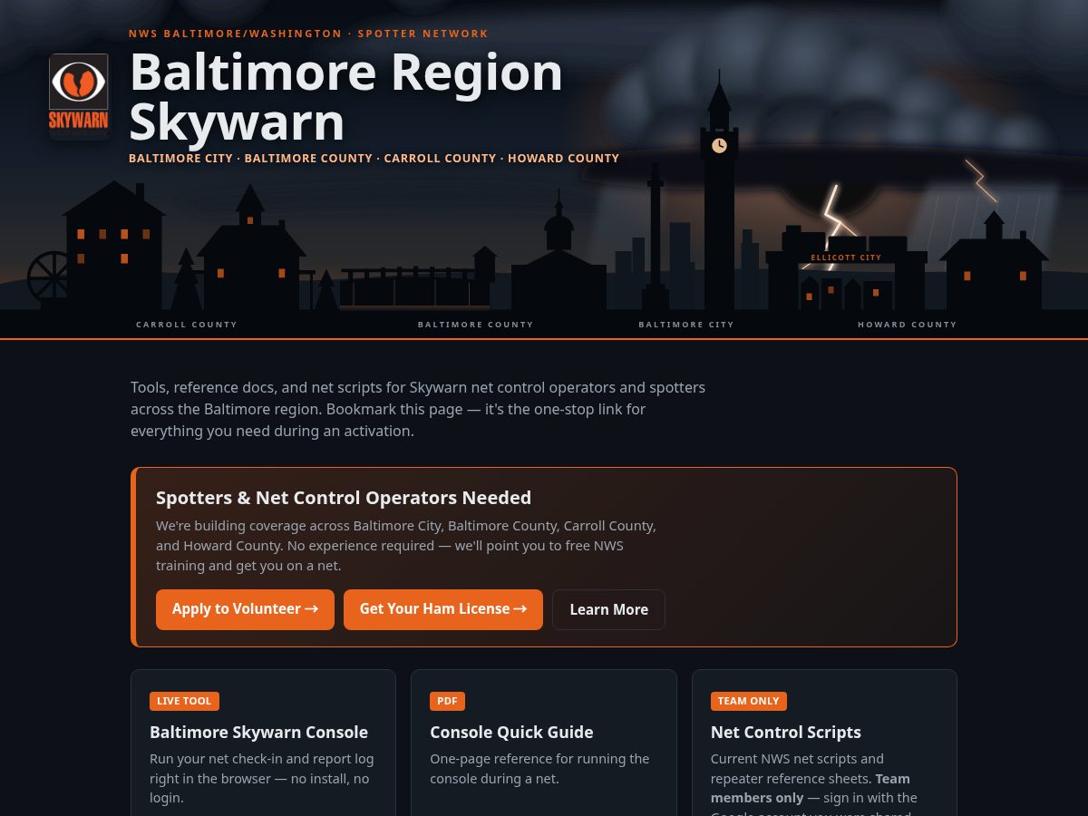 Landing-page snapshot of baltimoreskywarn.org