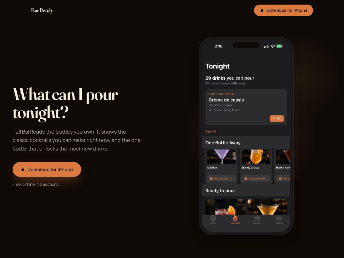 Landing-page snapshot of barready.app
