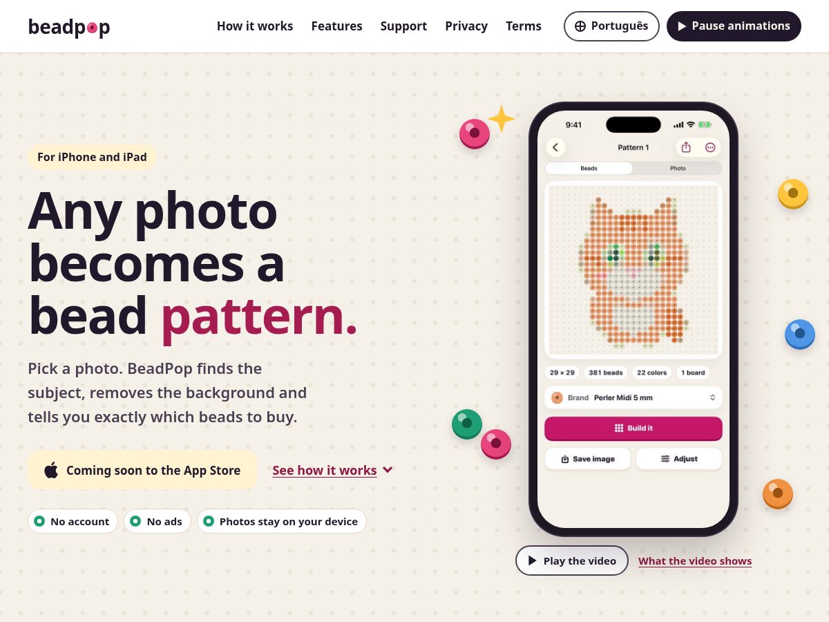 Landing-page snapshot of beadpop.app
