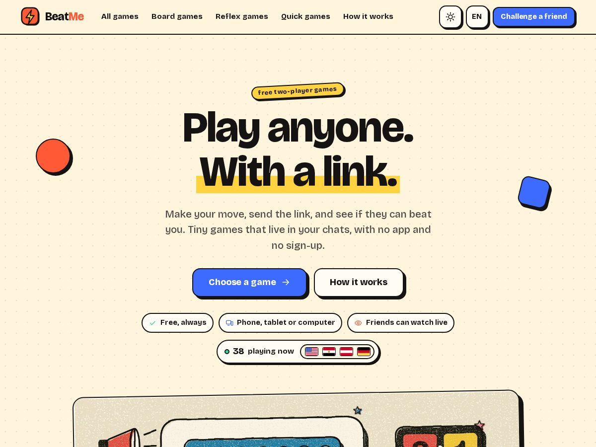 Landing-page snapshot of beatme.link