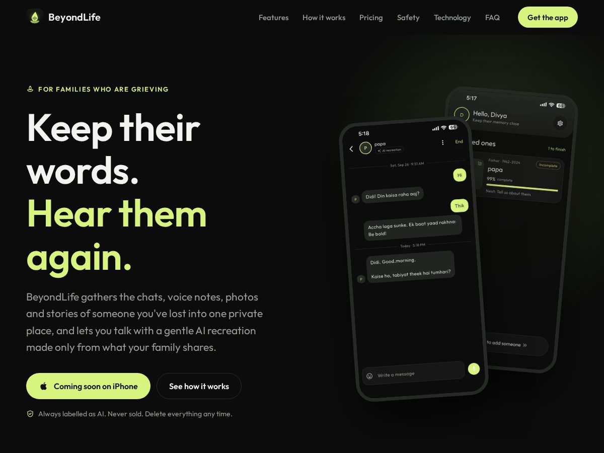 Landing-page snapshot of beyondlife.family