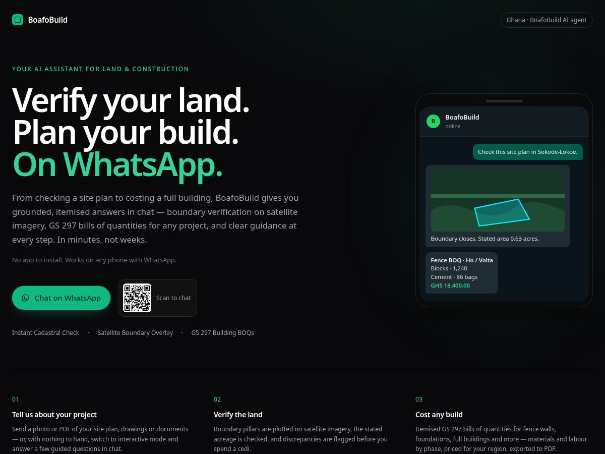 Landing-page snapshot of boafobuild.com