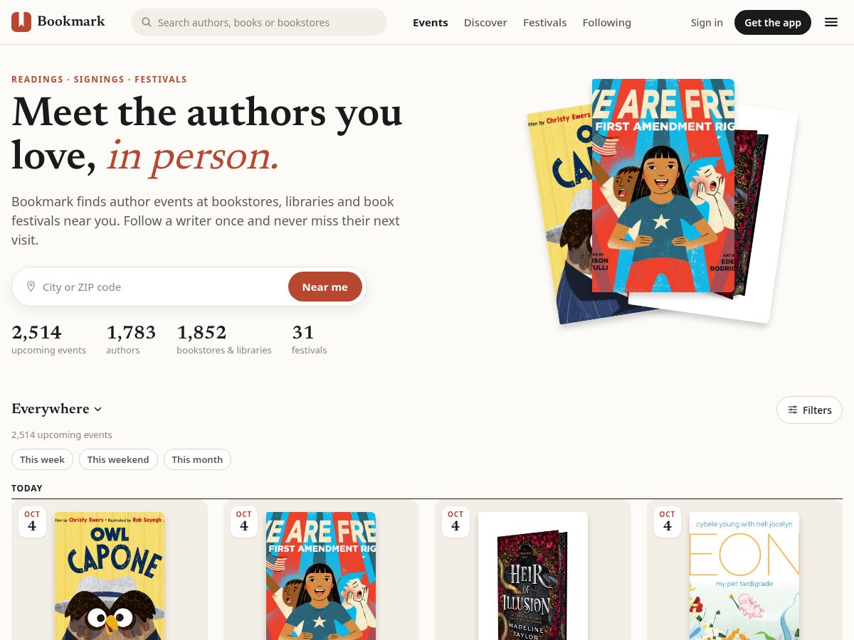Landing-page snapshot of bookmarkevents.app