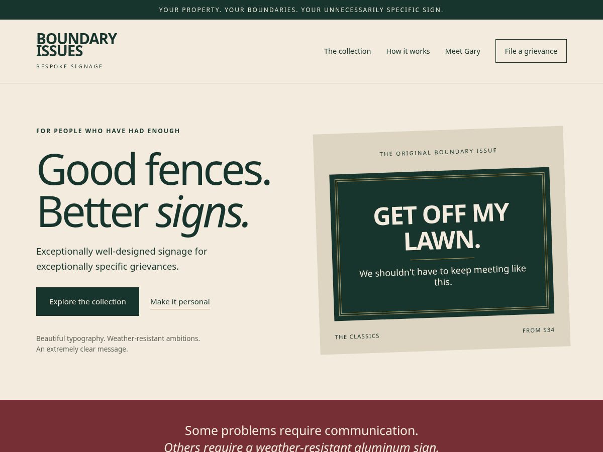 Landing-page snapshot of boundaryissues.shop