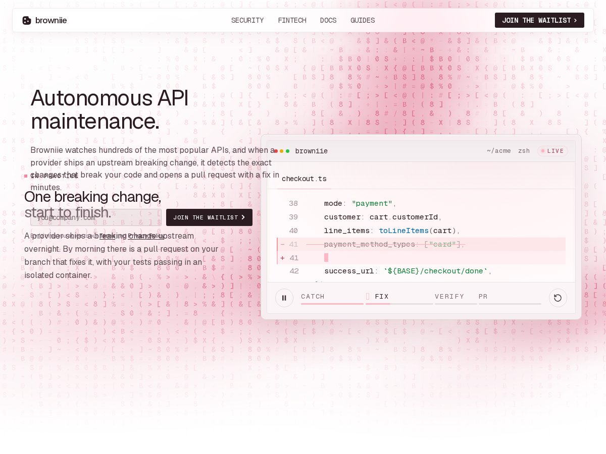Landing-page snapshot of browniie.dev