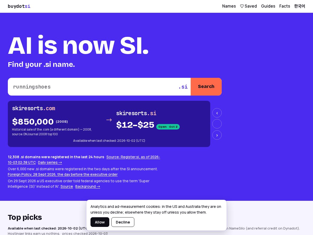 Landing-page snapshot of buydotsi.com