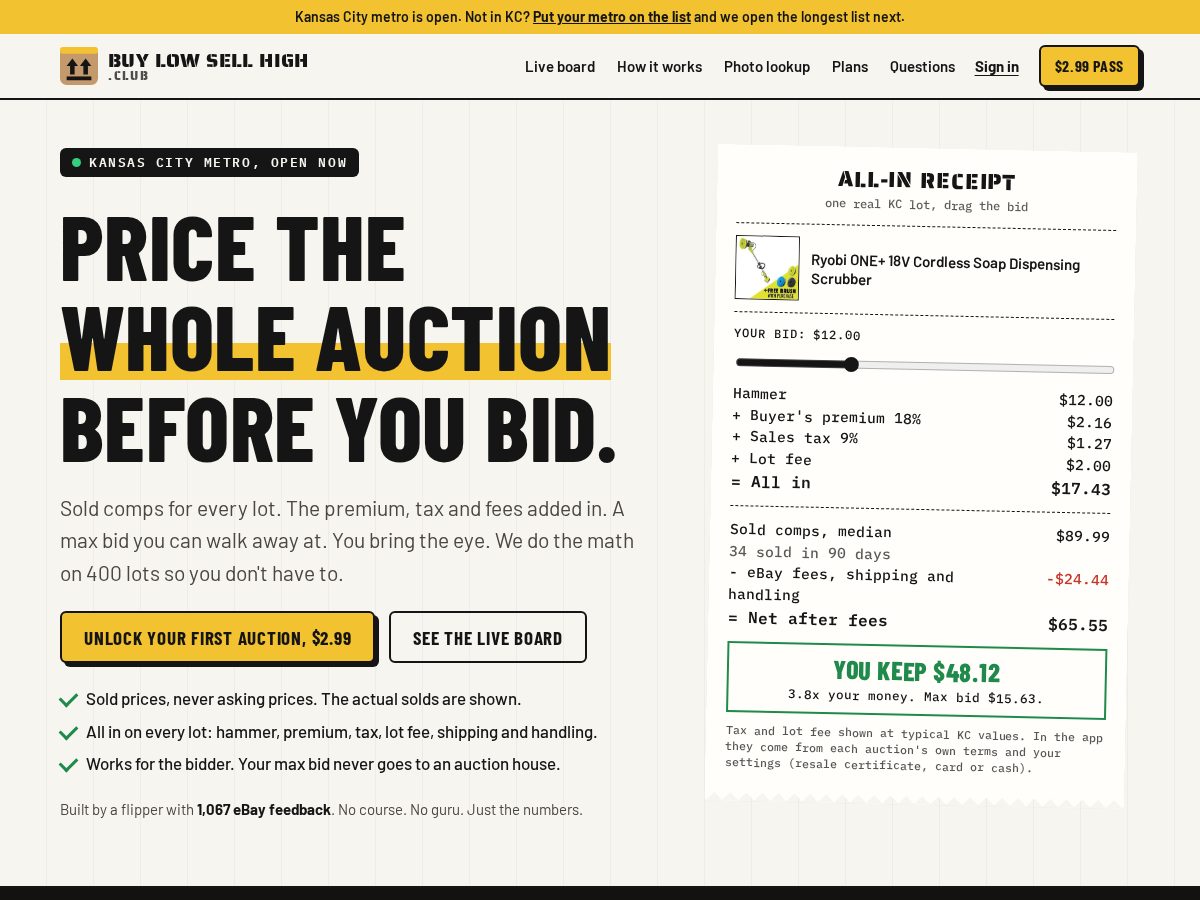 Landing-page snapshot of buylowsellhigh.club