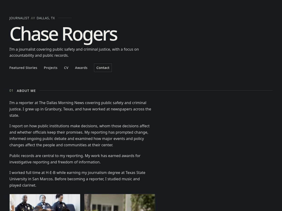 Landing-page snapshot of bychaserogers.com
