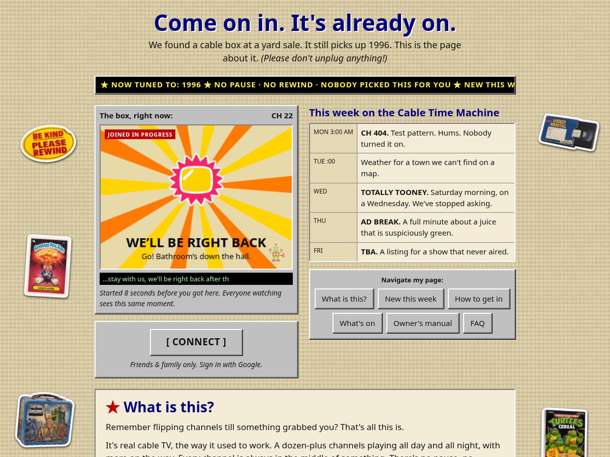 Landing-page snapshot of cabletimemachine.fun