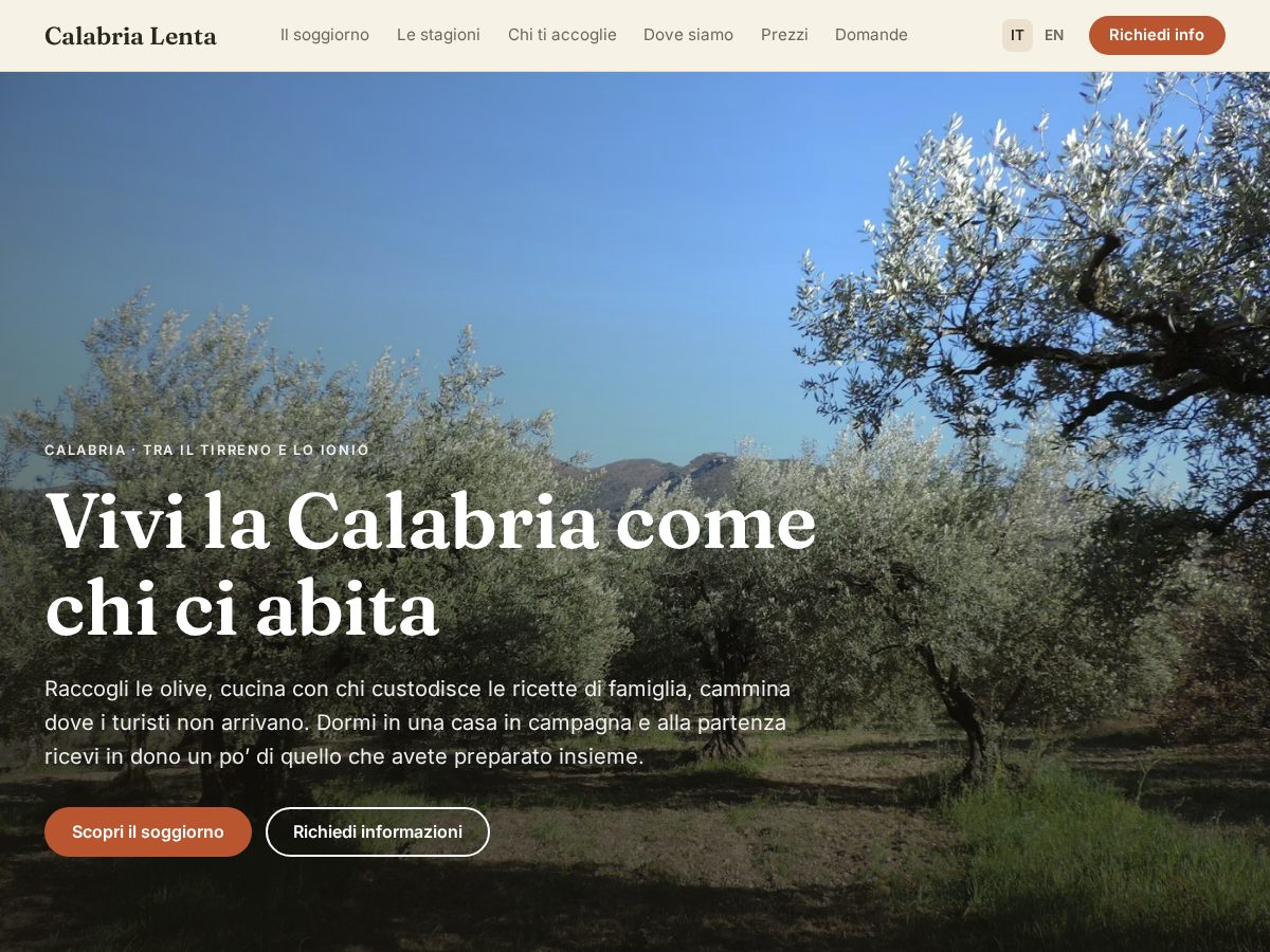 Landing-page snapshot of calabrialenta.com