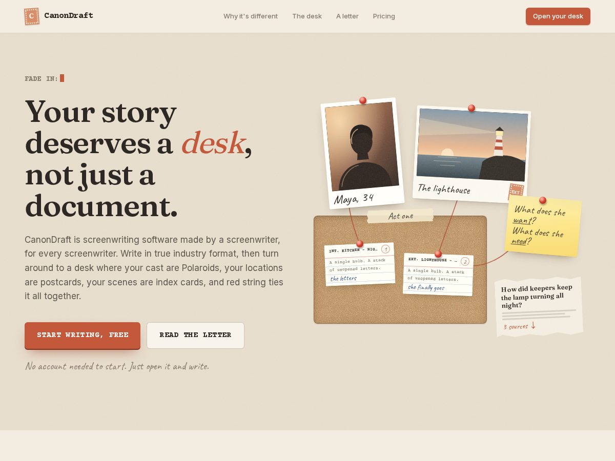 Landing-page snapshot of canondraft.com