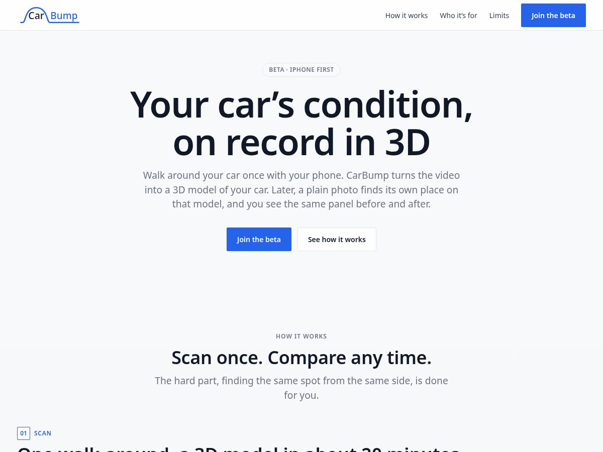 Landing-page snapshot of carbump.app