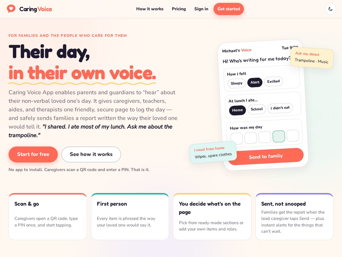 Landing-page snapshot of caringvoice.app