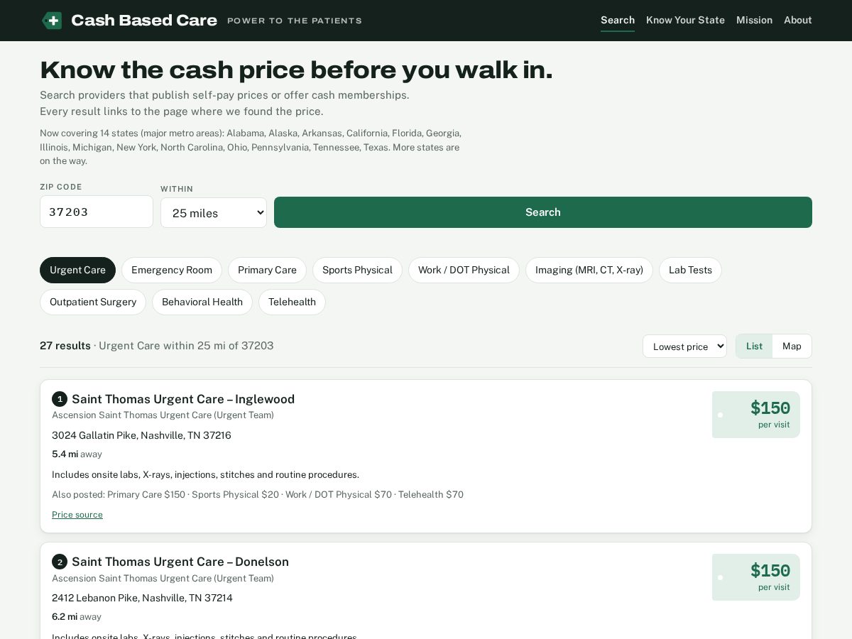 Landing-page snapshot of cashbasedcare.app
