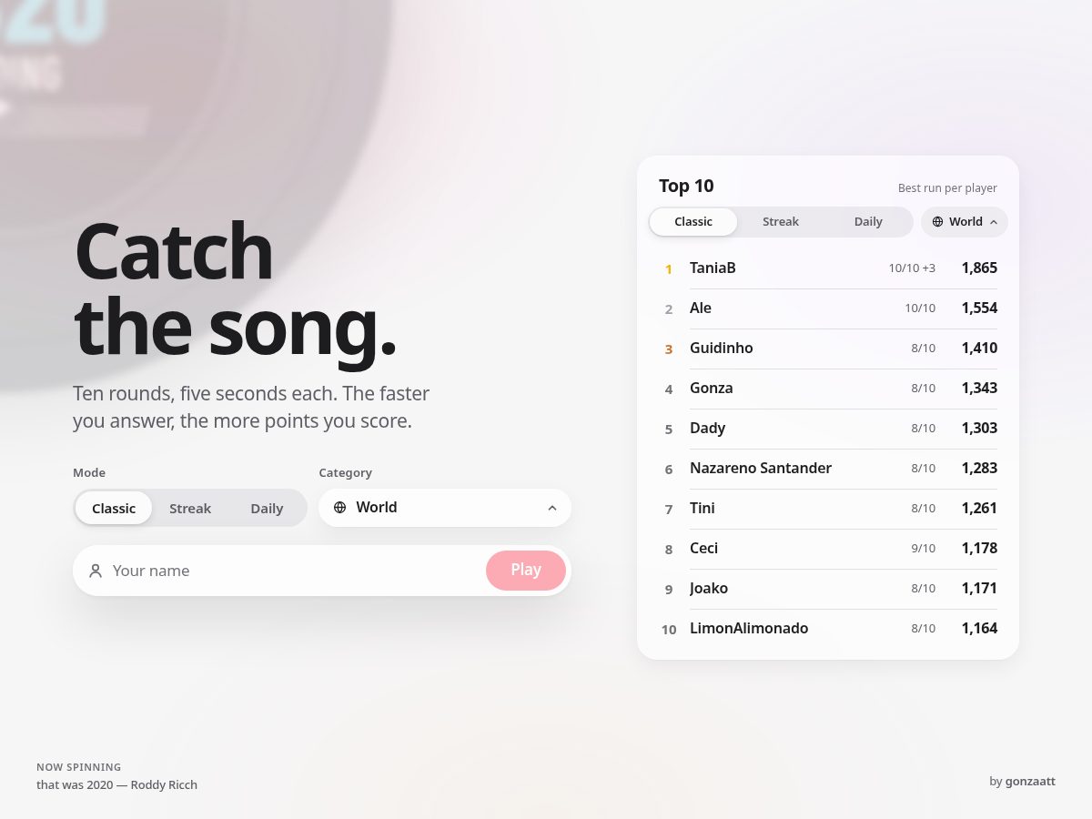 Landing-page snapshot of catchthesong.com