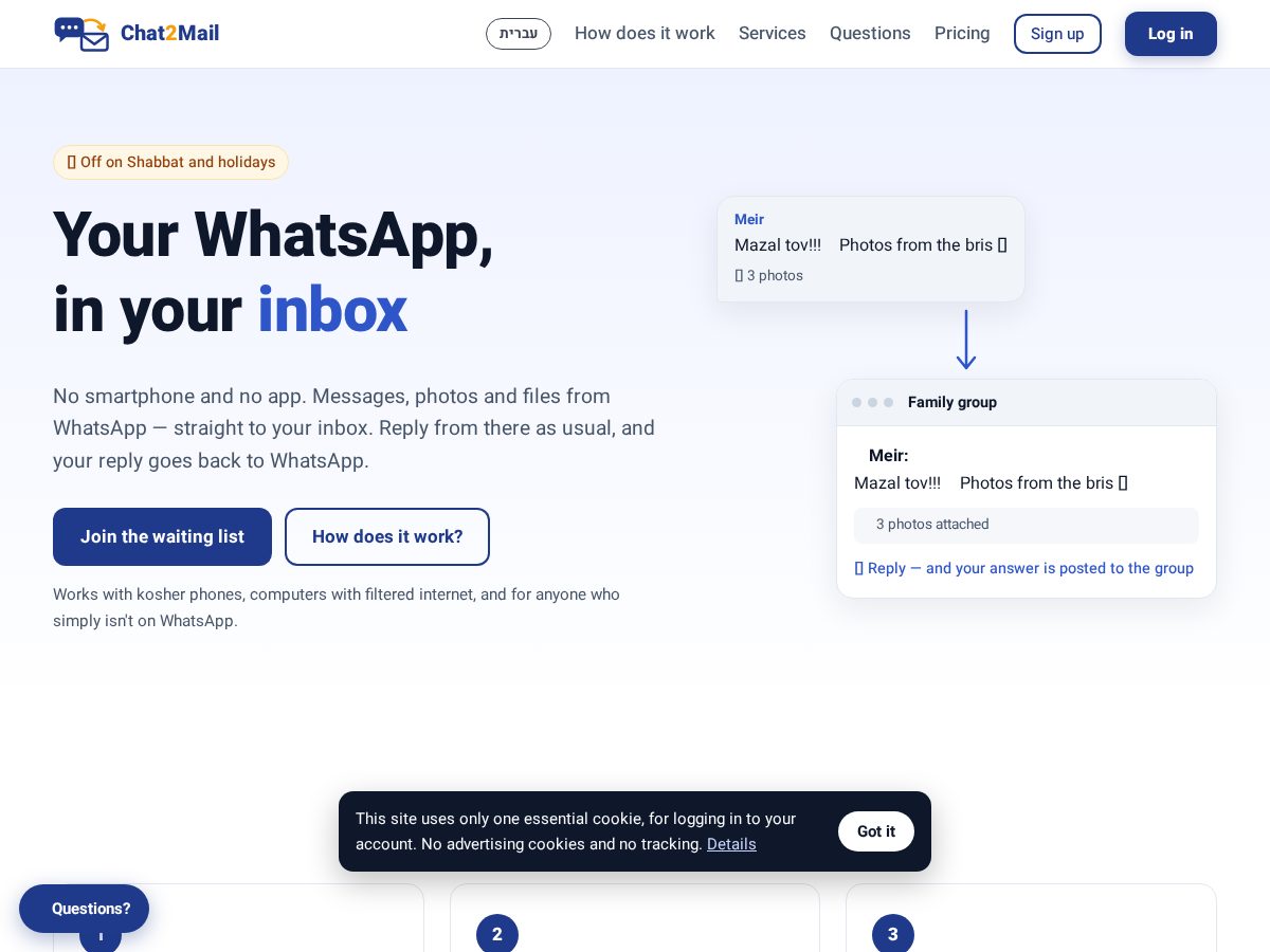 Landing-page snapshot of chat2mail.app