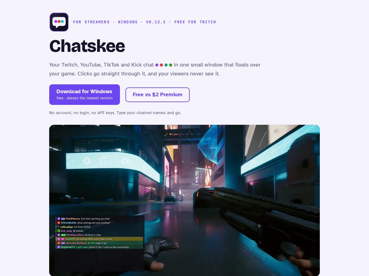 Landing-page snapshot of chatskee.app
