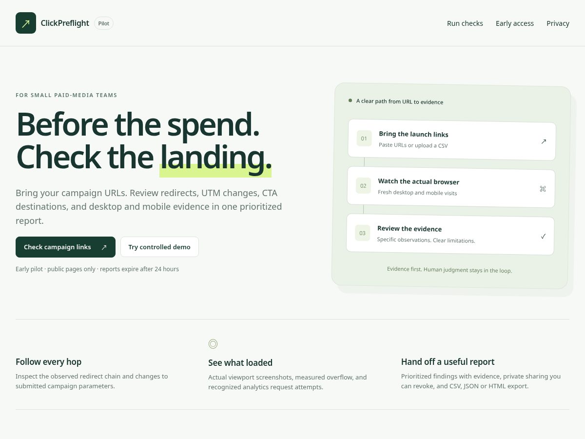 Landing-page snapshot of clickpreflight.app