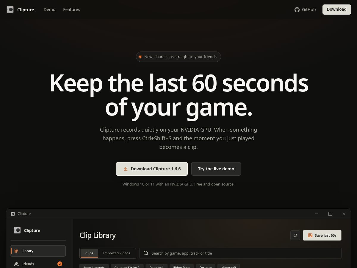 Landing-page snapshot of clipture.app