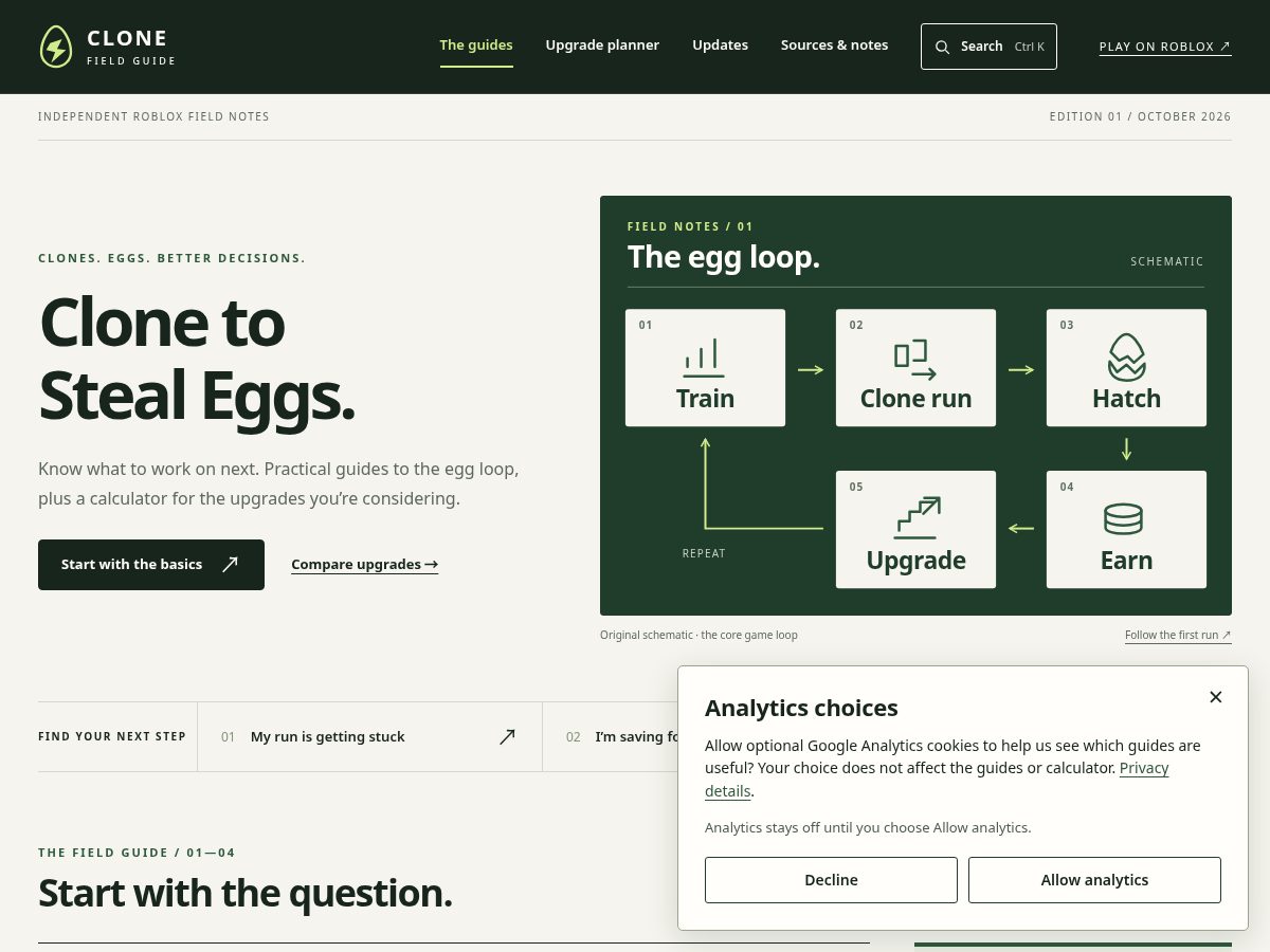 Landing-page snapshot of clonetostealeggs.com