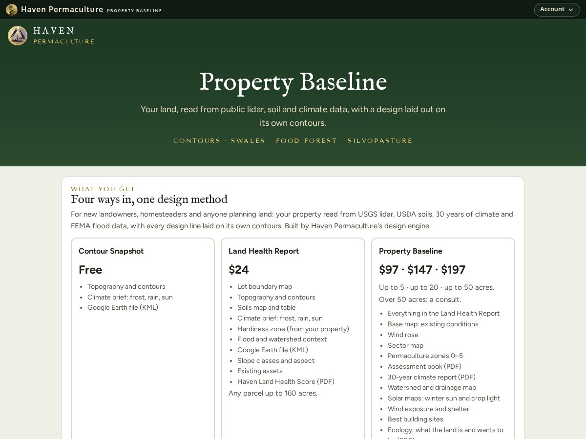 Landing-page snapshot of contourhaven.com