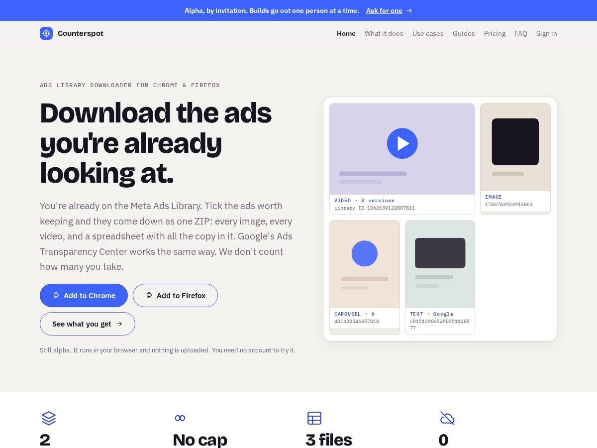Landing-page snapshot of counterspot.app