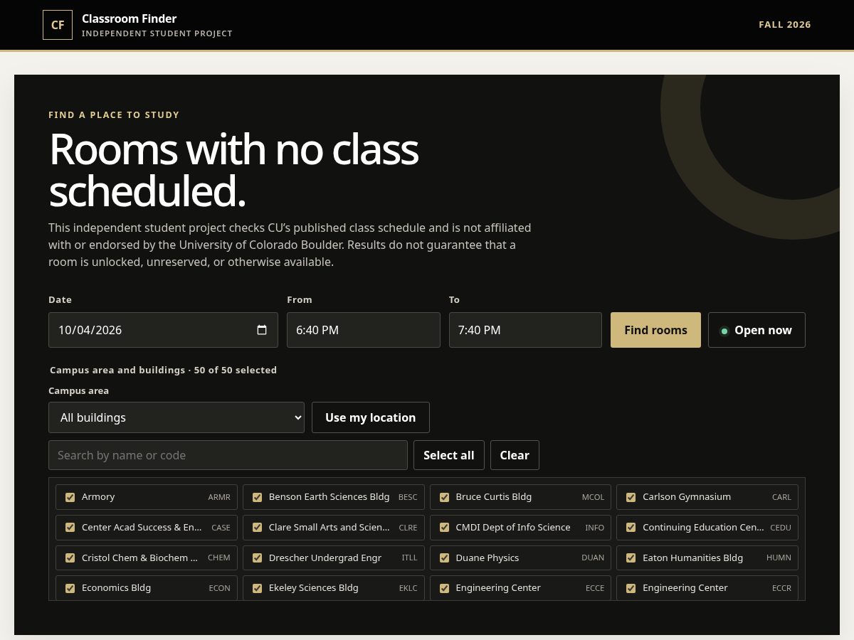 Landing-page snapshot of cuclassroomfinder.com
