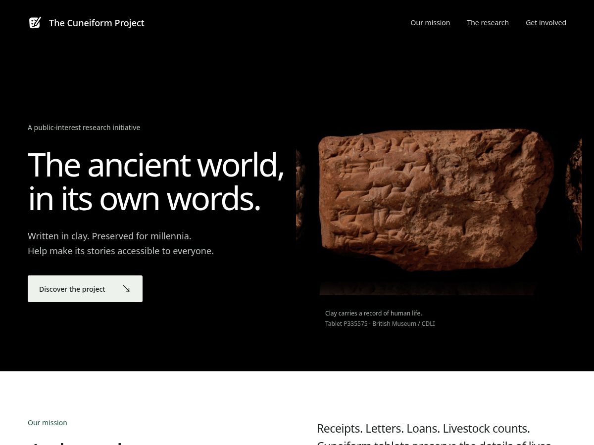 Landing-page snapshot of cuneiformproject.com