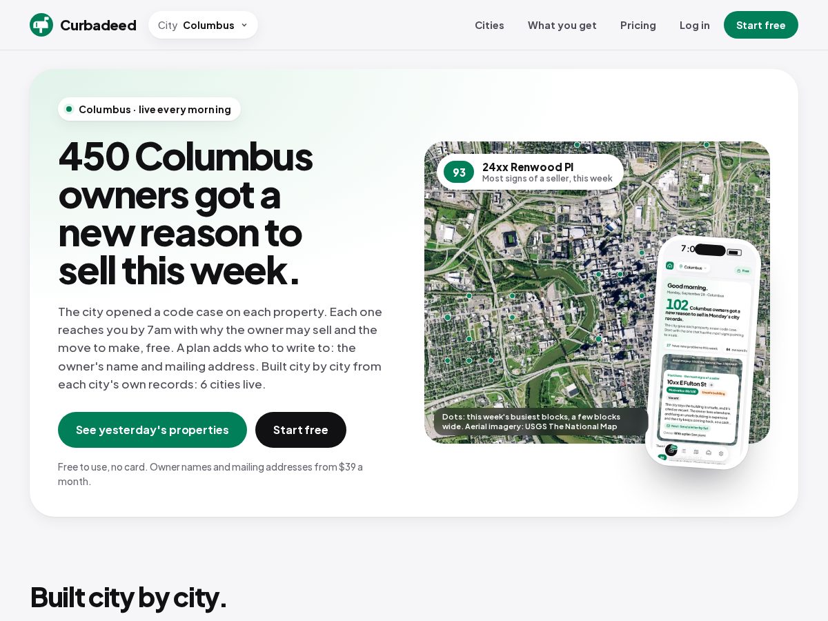 Landing-page snapshot of curbadeed.com