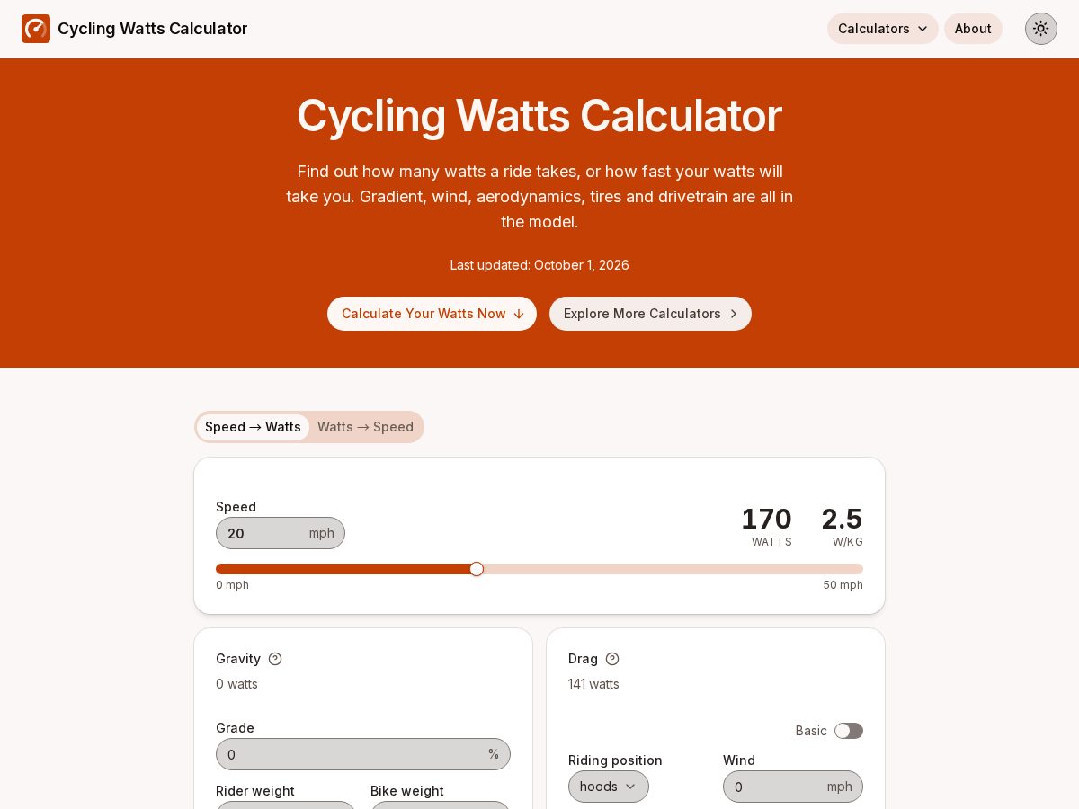 Landing-page snapshot of cyclingwattscalculator.app