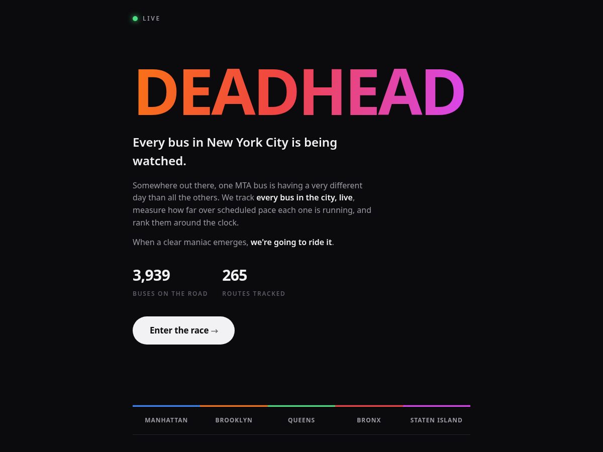 Landing-page snapshot of deadhead.nyc